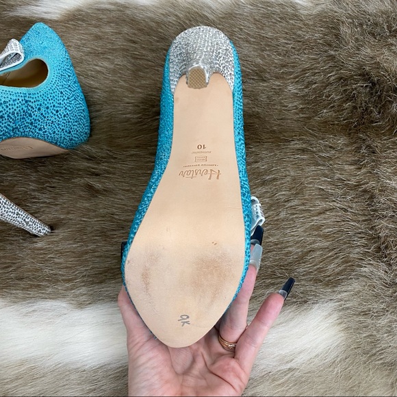 Herstar Limited Edition Tiffany Blue Crystal Embellished Platform Stilettos 10 - Picture 9 of 16